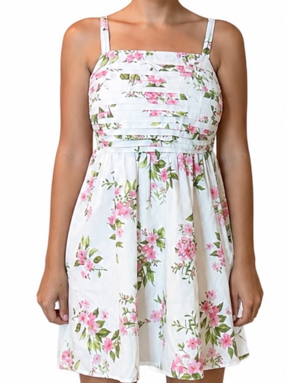 Blu Pepper White Mini Dress with Pink Floral Print